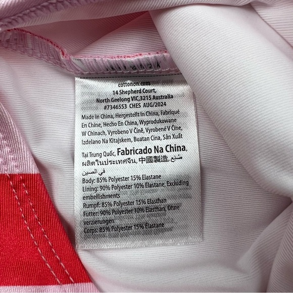 Cotton On Girls Sequin Strawberry Long Sleeve One Piece Pink Red Stripe Swimsuit - Picture 5 of 5